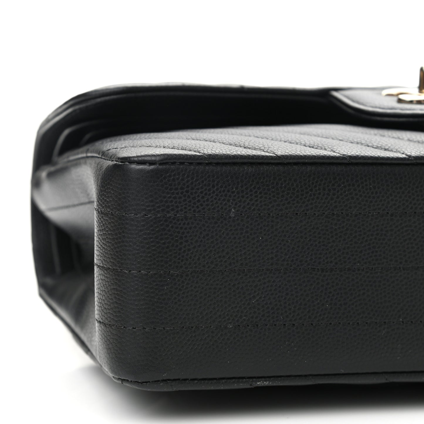 Caviar Chevron Quilted Small Double Flap Black