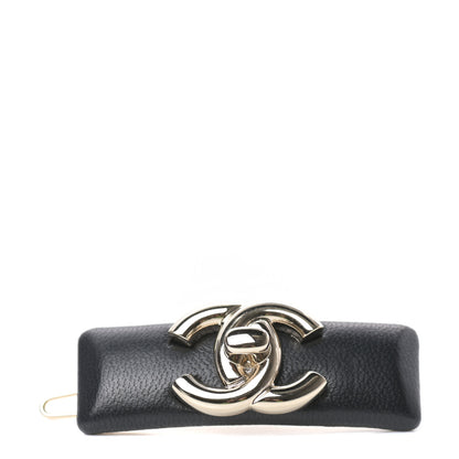 Chanel Lambskin Turnlock CC Hair Clip Barrette Black 1 of 3
