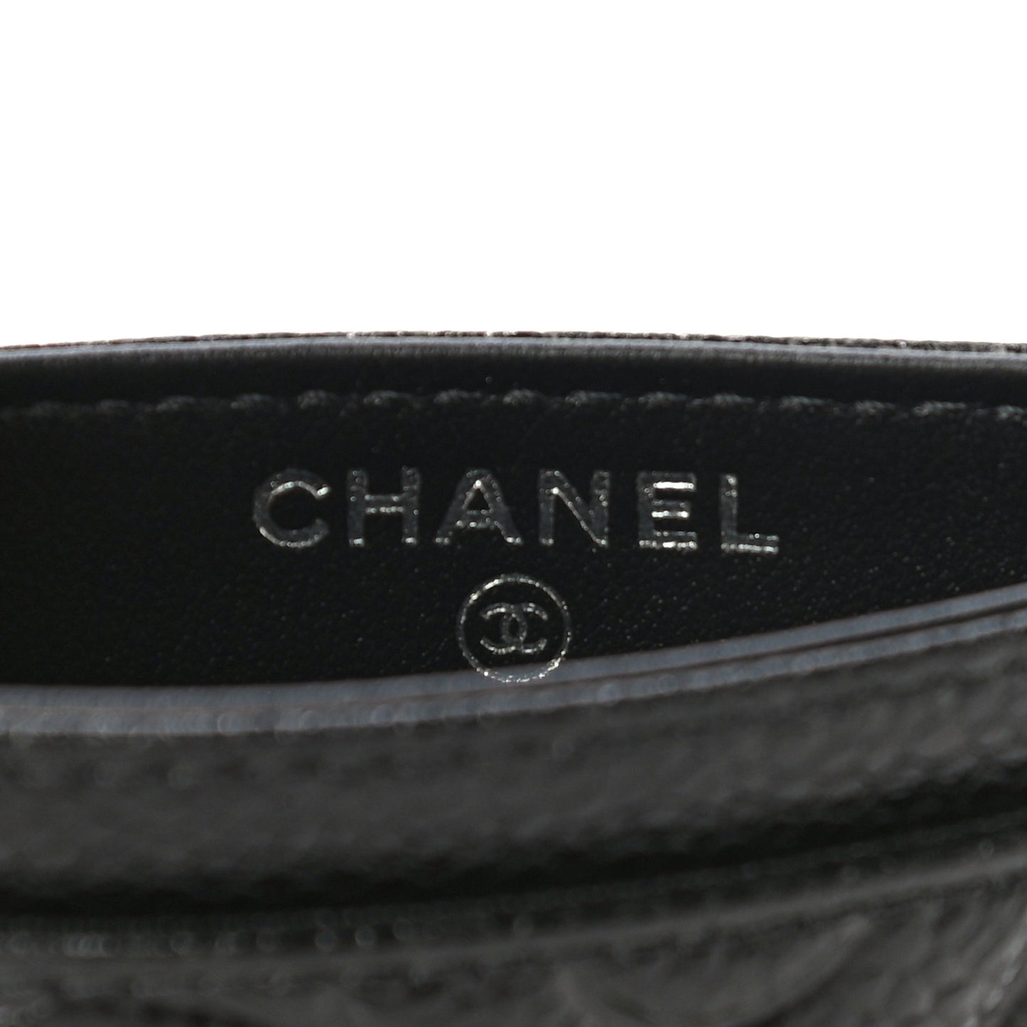 Caviar Camellia Embossed Card Holder Black
