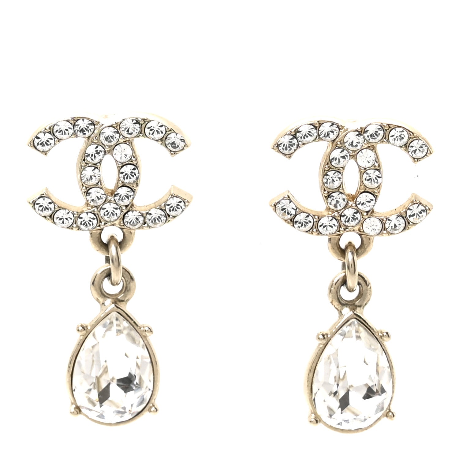 Chanel Crystal CC Tear Drop Earrings Gold 1 of 5