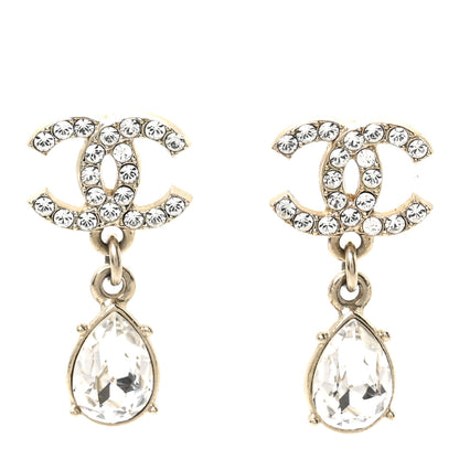 Chanel Crystal CC Tear Drop Earrings Gold 1 of 5