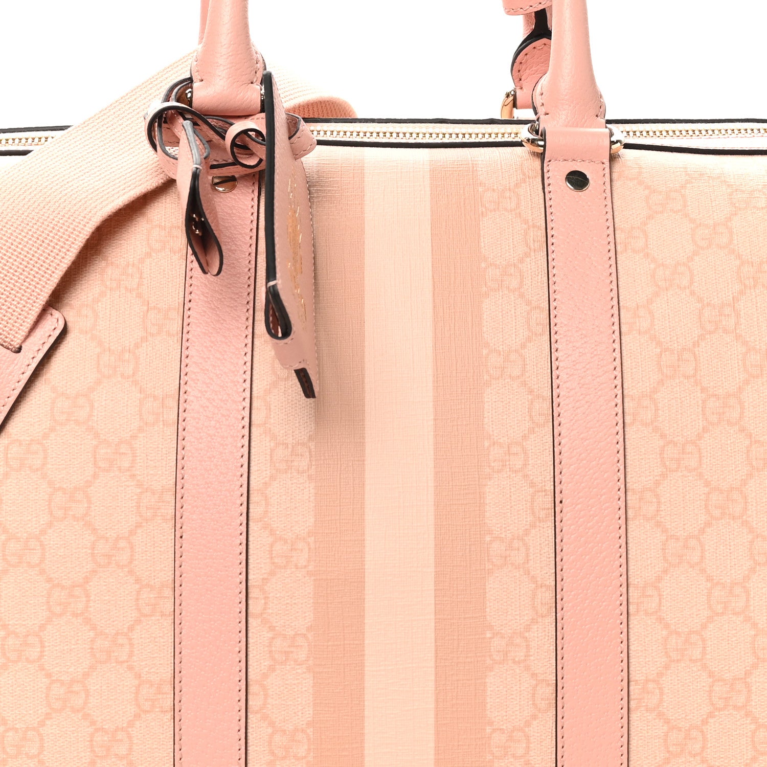Gucci GG Supreme Monogram Textured Dollar Calfskin Web Medium Savoy Duffle Bag Rose Pink 7 of 9