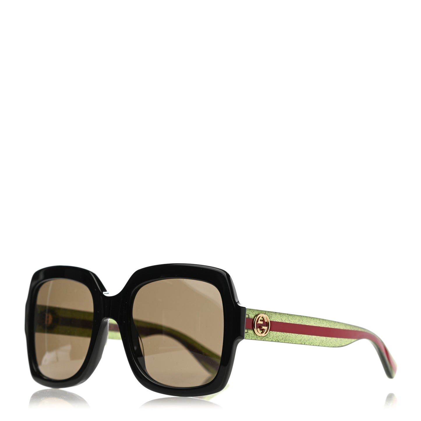 Acetate Square Frame Web Glitter Sunglasses GG0036S Black Green