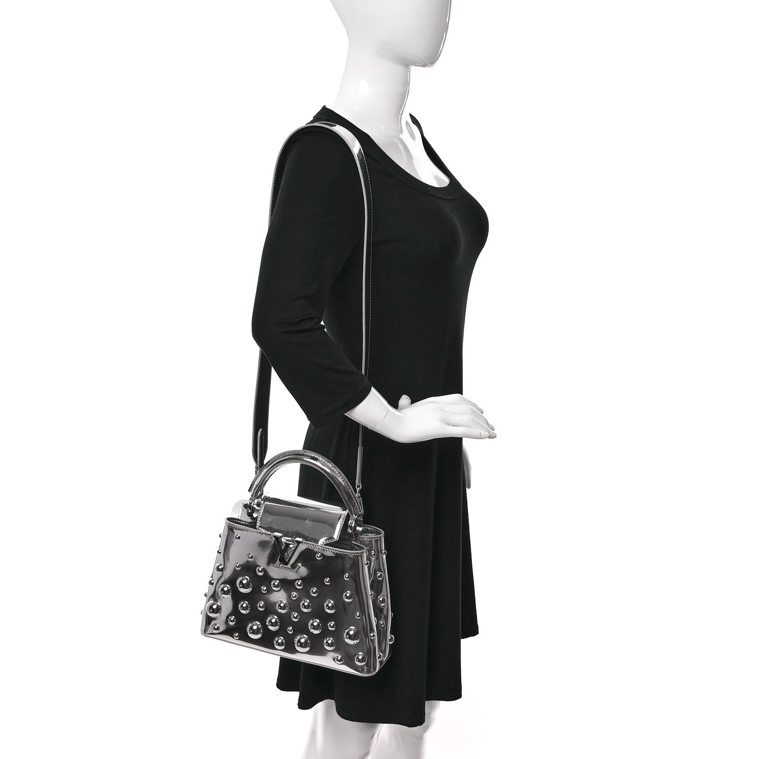 Louis Vuitton LV X YK Metallic Taurillon Brass Metal Dots Capucines BB Silver 2 of 15