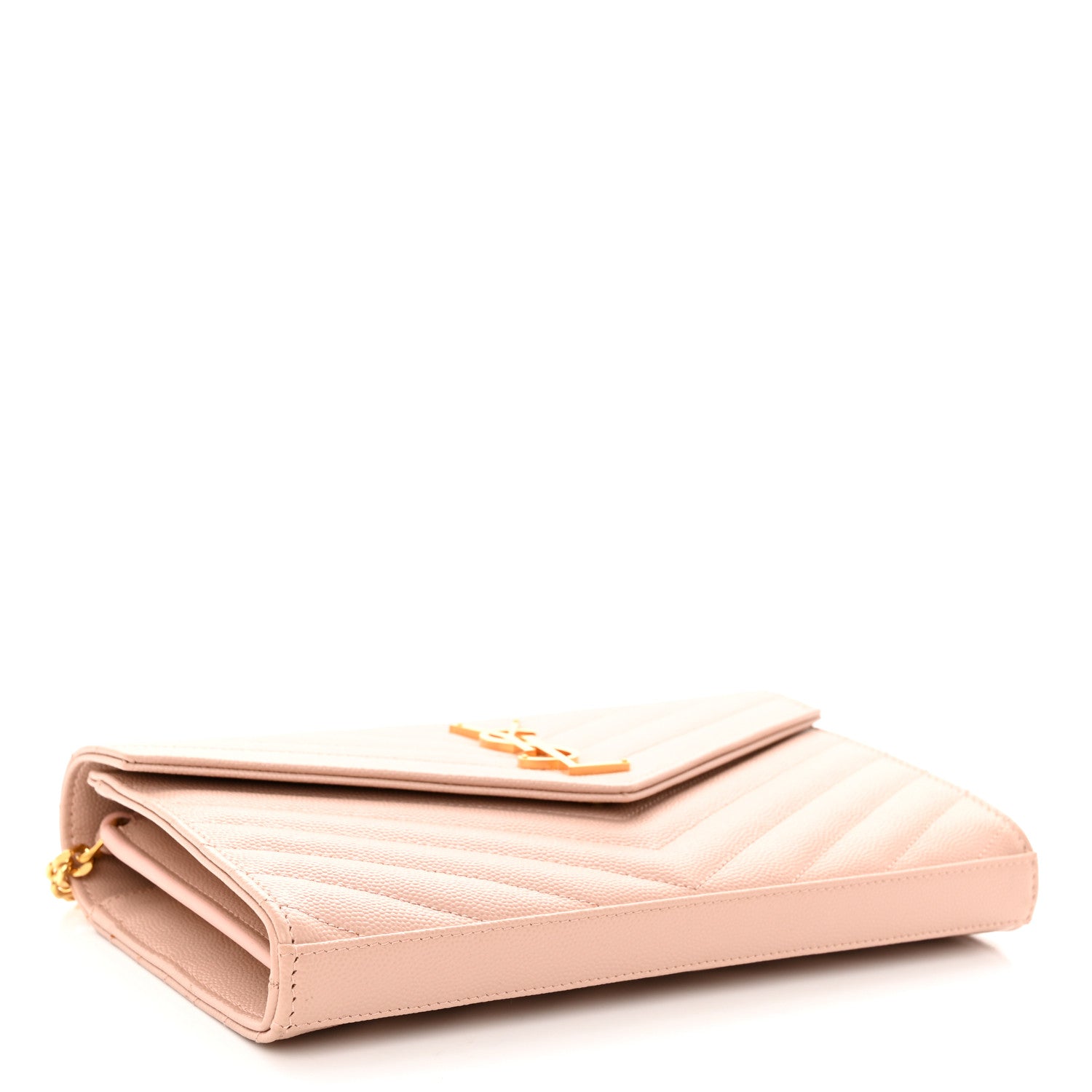 Saint Laurent Grain De Poudre Matelasse Chevron Monogram Chain Wallet Pale Pink 4 of 9