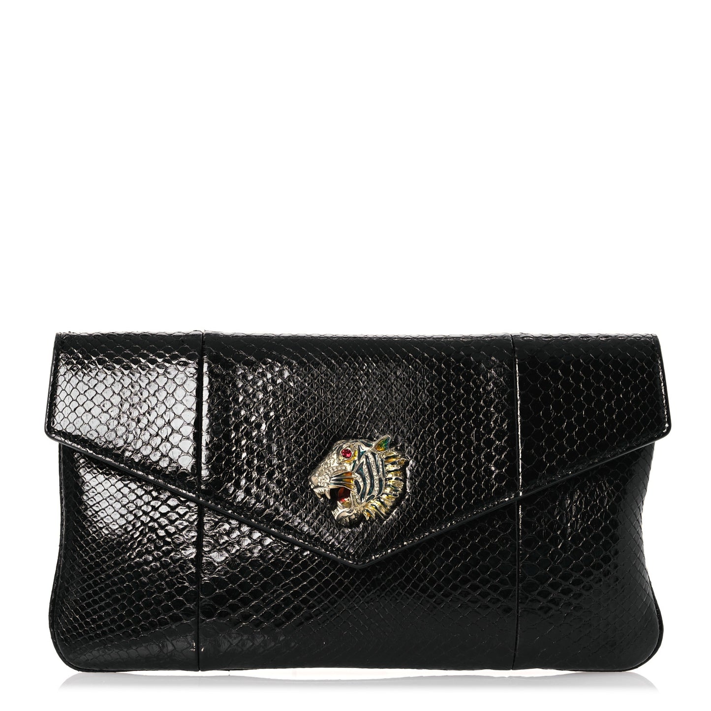 Snakeskin Rajah Broadway Envelope Clutch Black