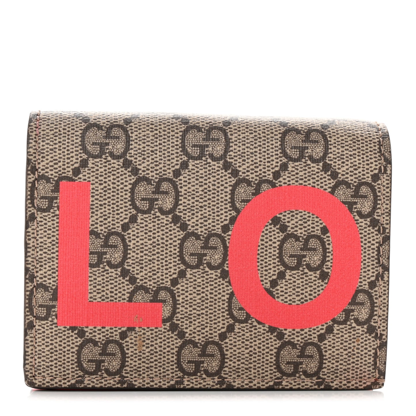GG Supreme Monogram Moon Calfskin Love Valentines Day Card Case Beige Ebony New Geranium