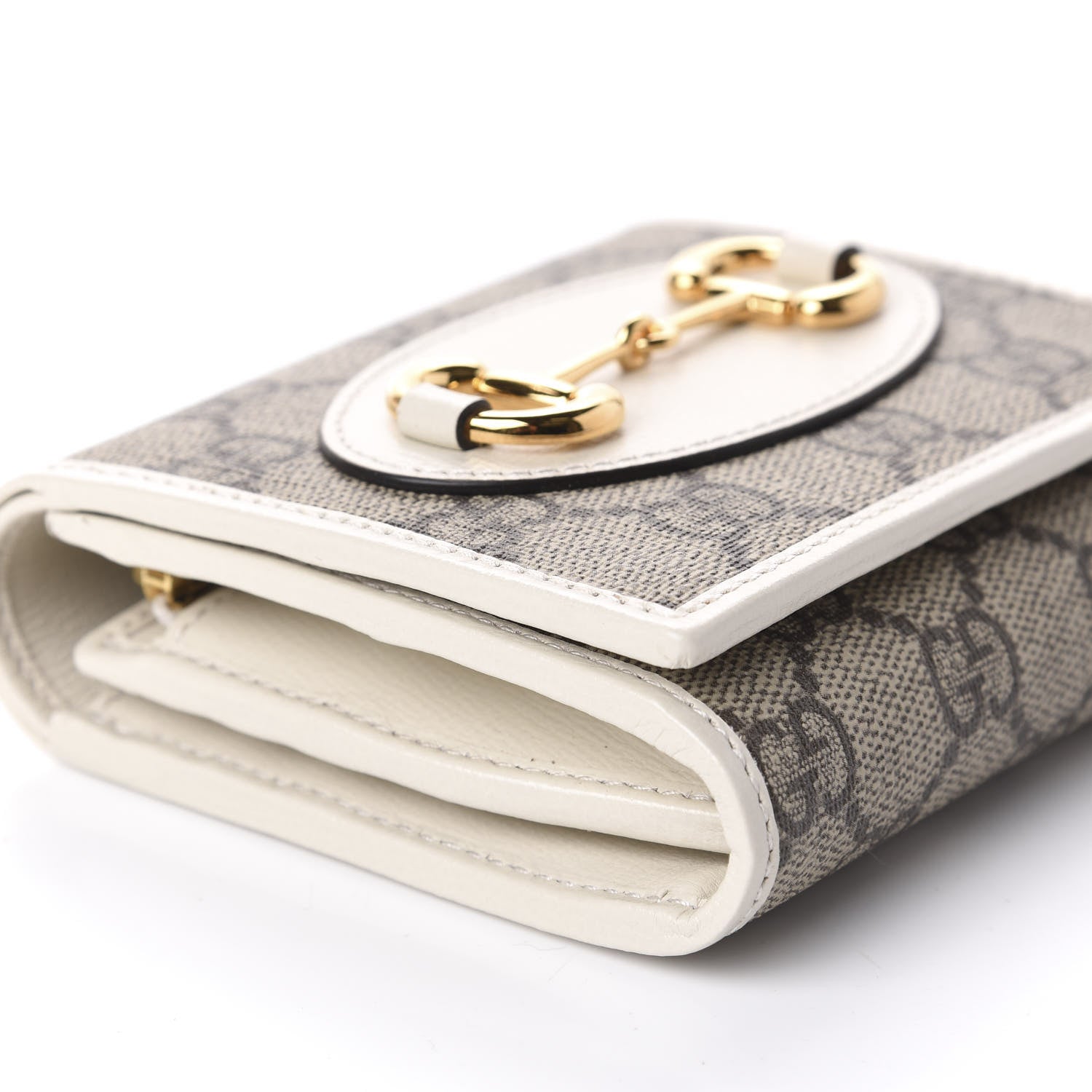 Gucci GG Supreme Monogram Azalea Calfskin Horsebit 1955 Flap Card Case Wallet Beige Ebony Mystic White 8 of 9