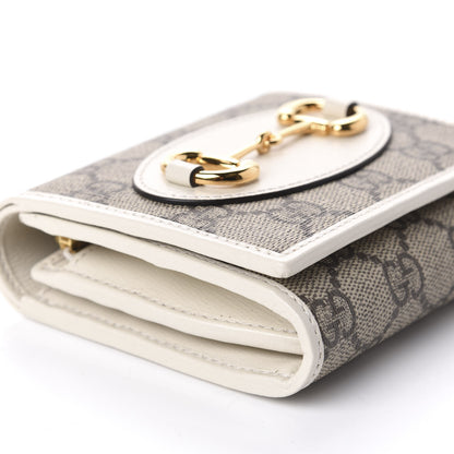 Gucci GG Supreme Monogram Azalea Calfskin Horsebit 1955 Flap Card Case Wallet Beige Ebony Mystic White 8 of 9