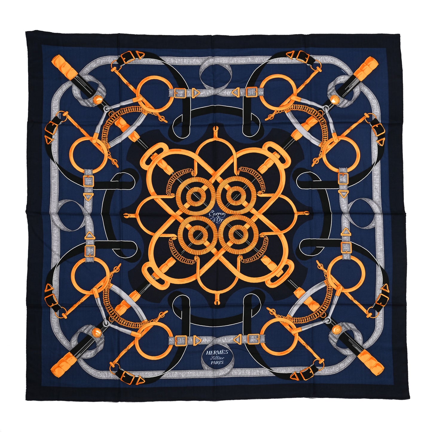 Cashmere Silk Eperon D'Or Shawl 140 Marine Miel Gris