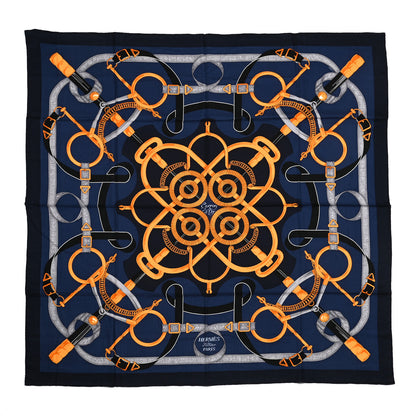 Hermes Cashmere Silk Eperon D'Or Shawl 140 Marine Miel Gris 1 of 6