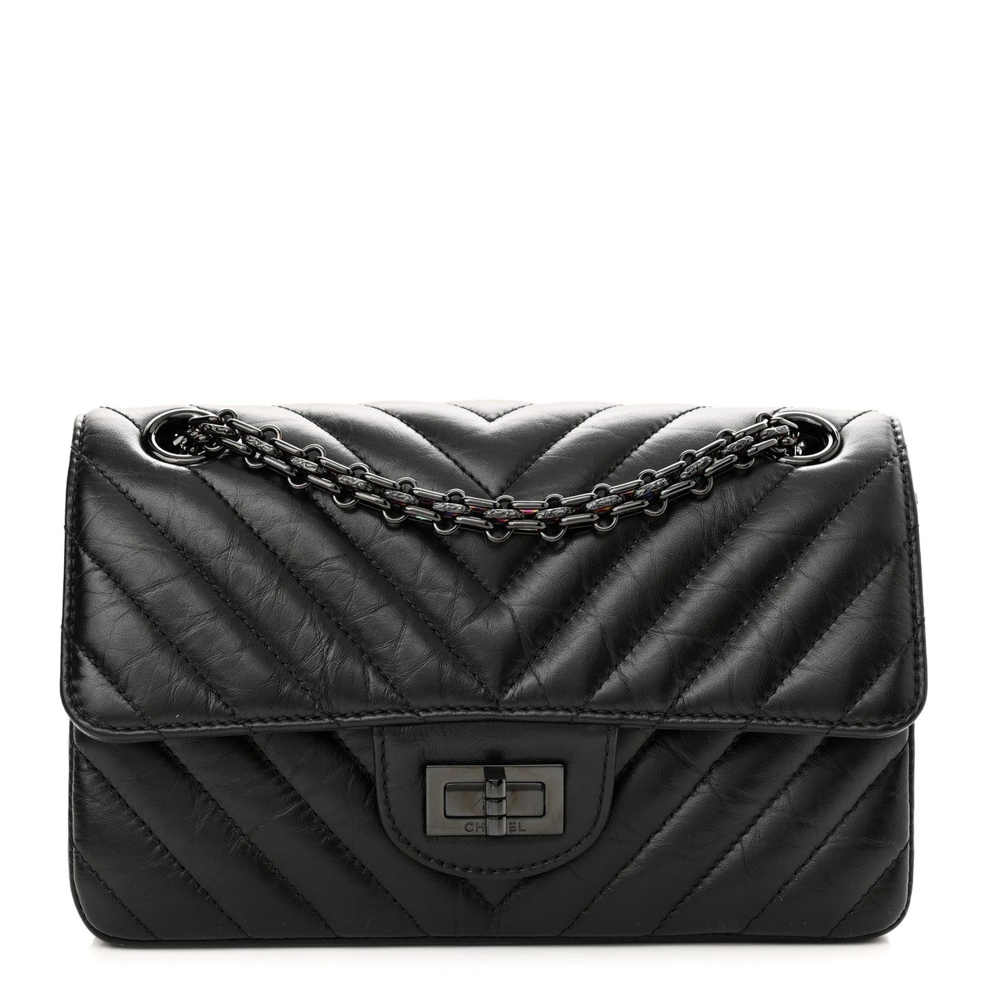 Aged Calfskin Chevron Quilted 2.55 Reissue Mini Flap So Black