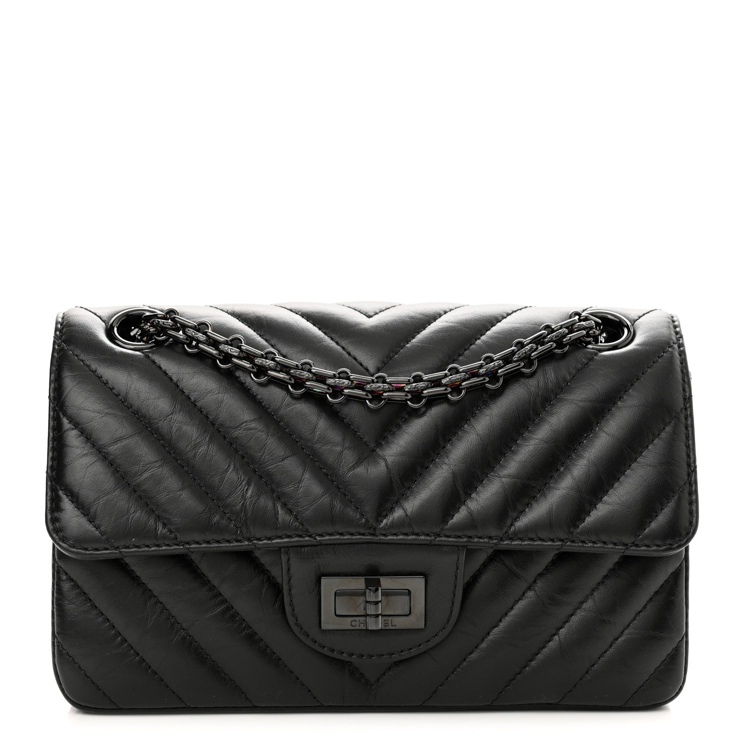 Chanel Aged Calfskin Chevron Quilted 2.55 Reissue Mini Flap So Black 1 of 10