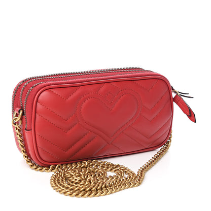 Gucci Calfskin Matelasse Mini GG Marmont Chain Crossbody Bag Hibiscus Red 3 of 13