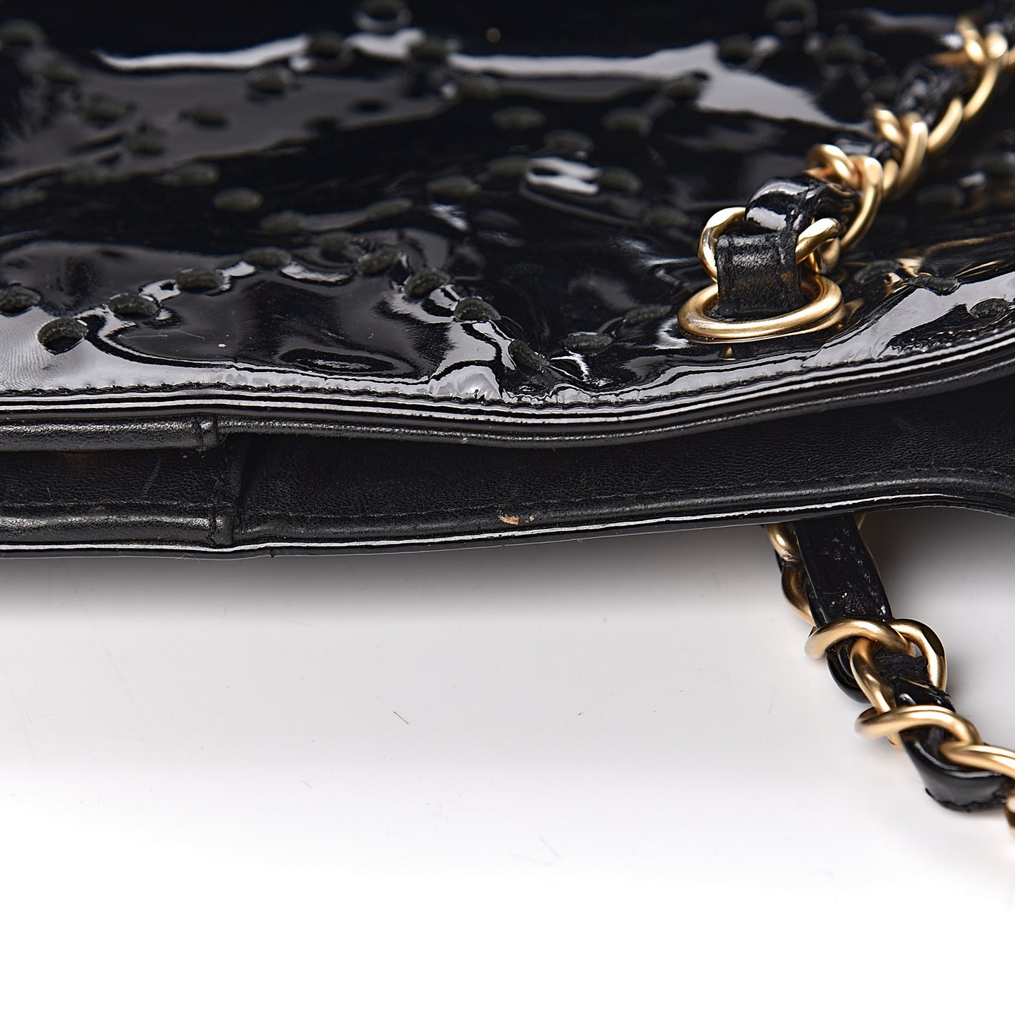 Patent Perforated CC Shopping Tote Black