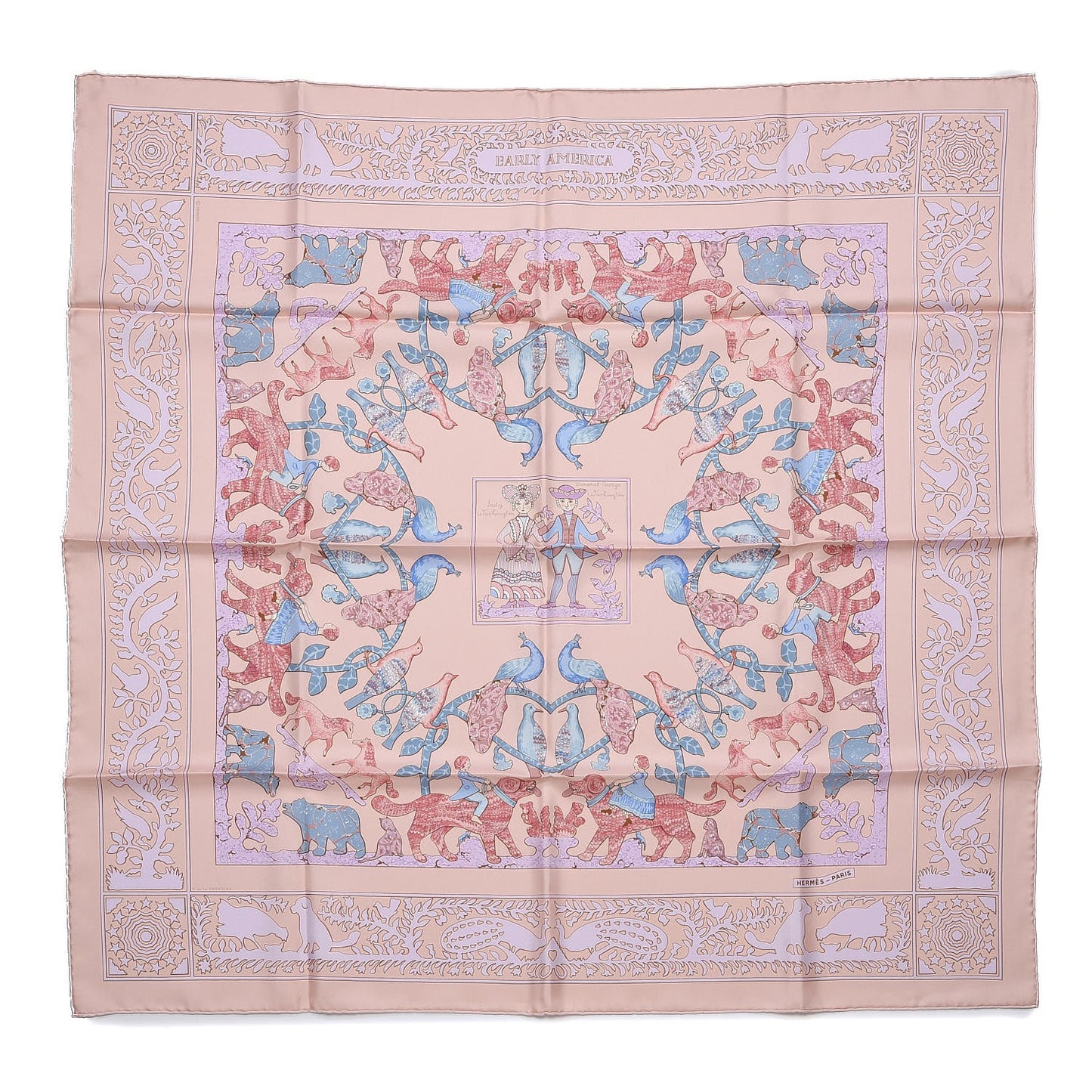 Silk Early America Scarf 90 Rose Pale Blue Jean Glycine