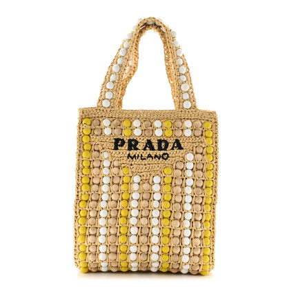 Prada Raffia Wood Bead Embroidered Logo Tote Bag Naturale 1 of 11