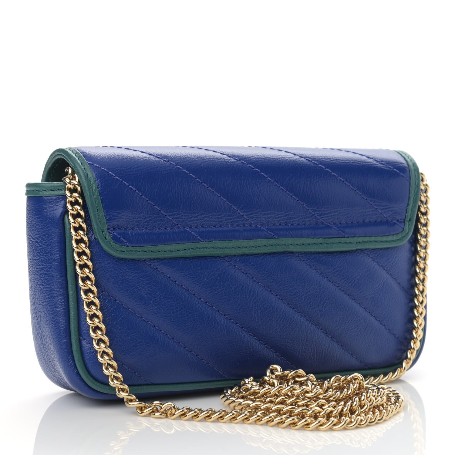 Gucci Azalea Calfskin Enamel Matelasse Diagonal Super Mini Torchon GG Marmont Shoulder Bag Imperial Blue Pavone 3 of 11