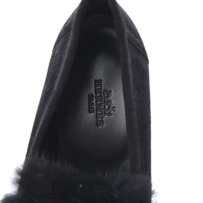 Hermes Mink Fur Suede Goatskin Paris Loafers 37 Black 7 of 8