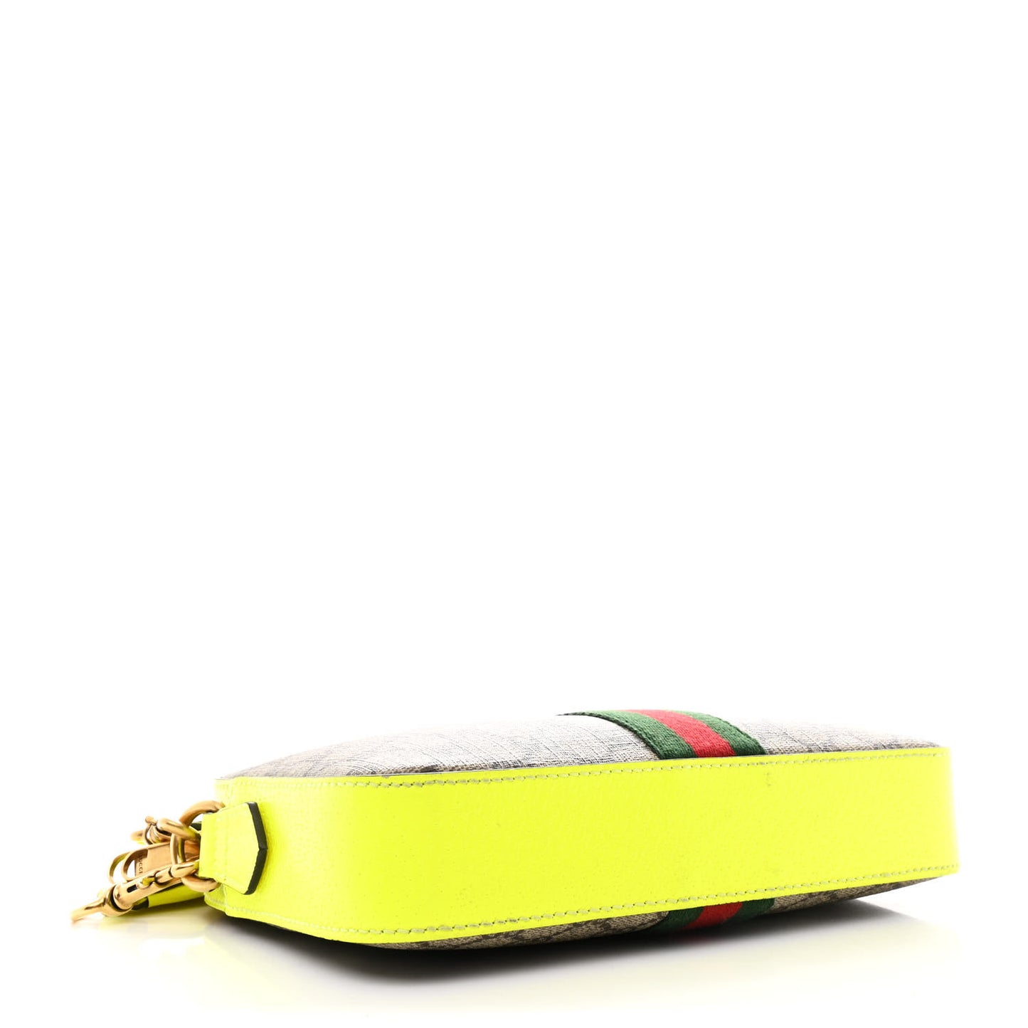 GG Supreme Monogram Textured Dollar Calfskin Web Ophidia Wristlet Shoulder Bag Beige Ebony Fluo Yellow