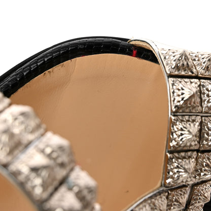 Christian Louboutin Calfskin Lizard Embossed Diwali 100 Studded Sandals 39 Black Silver 11 of 12