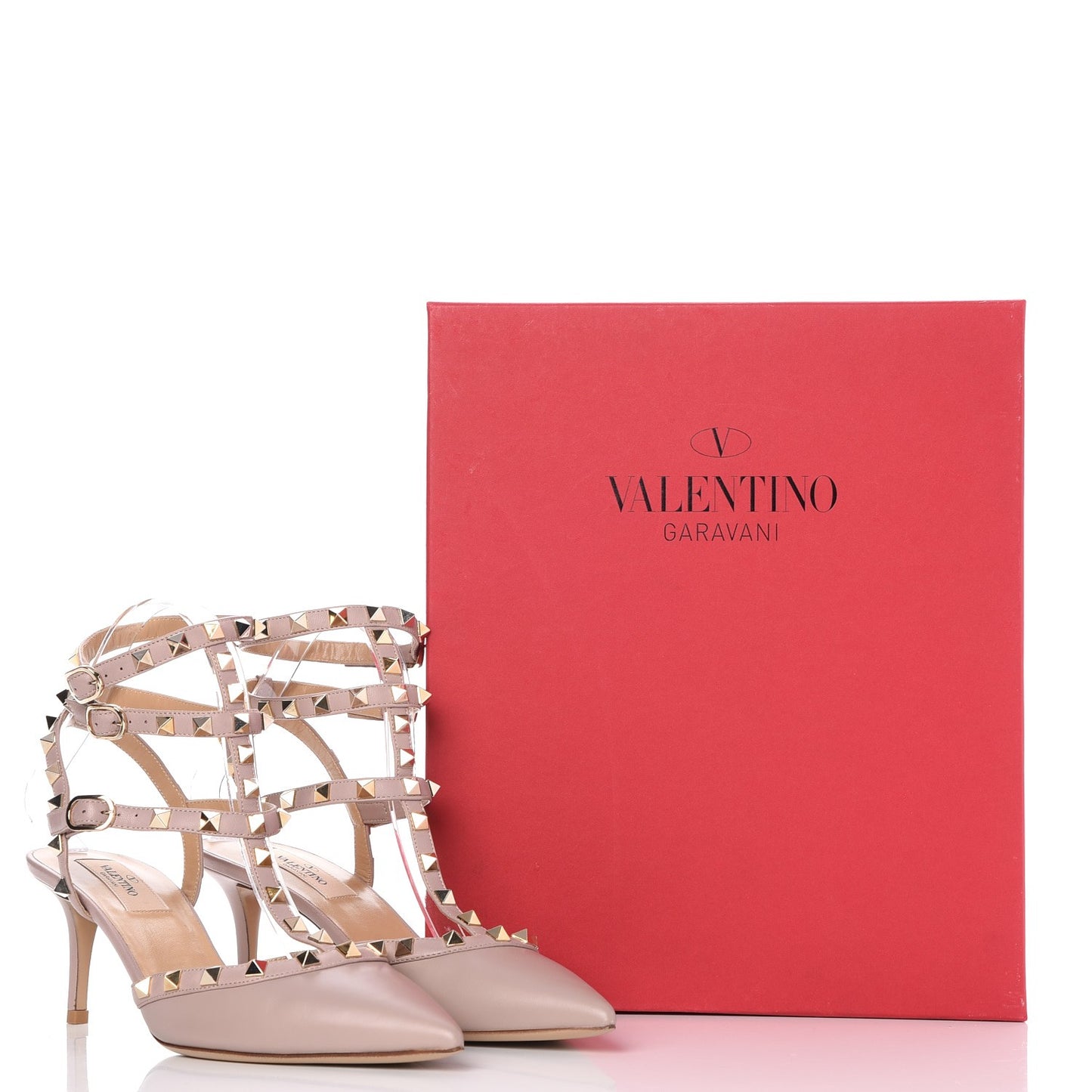 Calfskin Nappa Rockstud Ankle Strap 65mm Pumps 39 Poudre