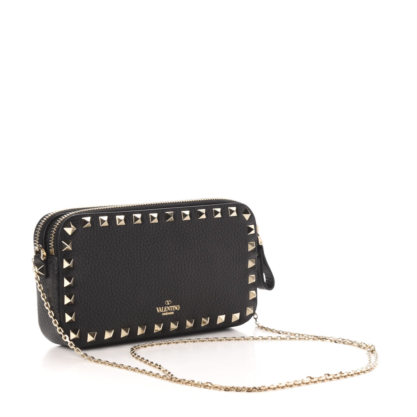 Pebbled Calfskin Rockstud Small Chain Shoulder Bag Black