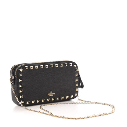 Valentino Garavani Pebbled Calfskin Rockstud Small Chain Shoulder Bag Black 3 of 10