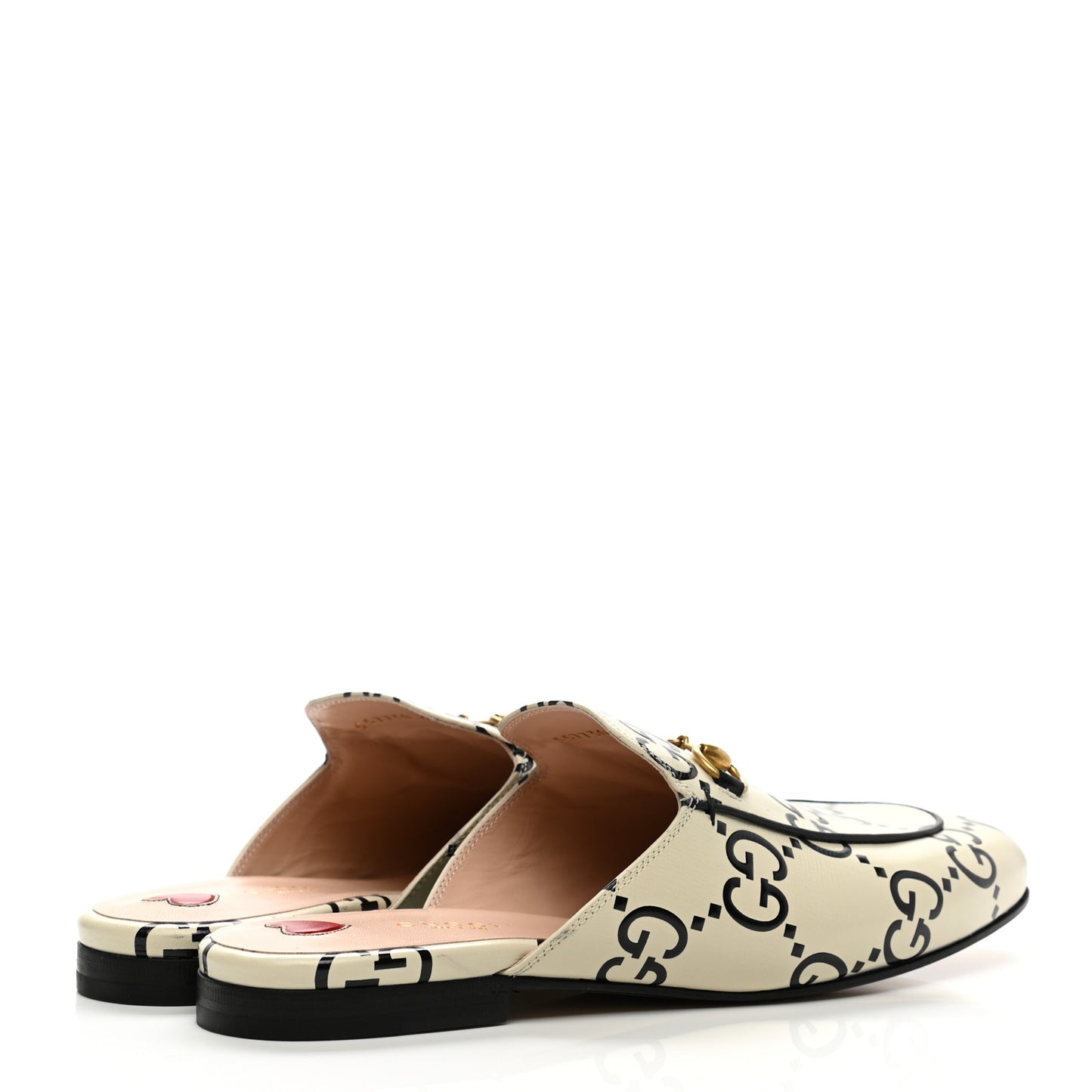 Azalea Calfskin GG Monogram Bi-Color Debossed Womens Princetown Slippers 40.5 Mystic White Black