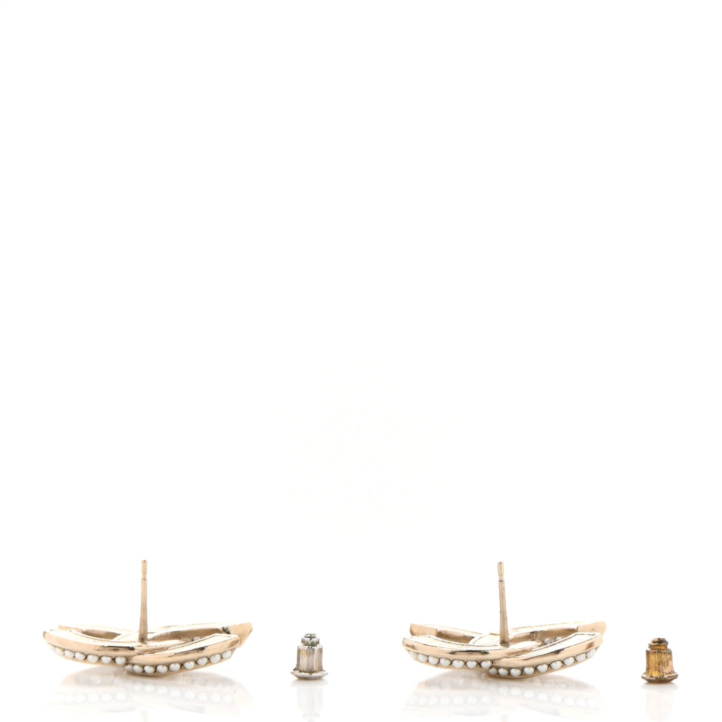 Crystal Pearl Chain Mania CC Earrings Gold