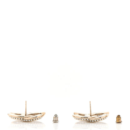 Chanel Crystal Pearl Chain Mania CC Earrings Gold 4 of 4