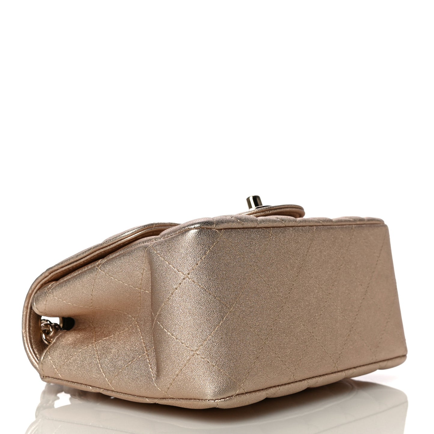 Metallic Lambskin Quilted Mini Square Flap Gold