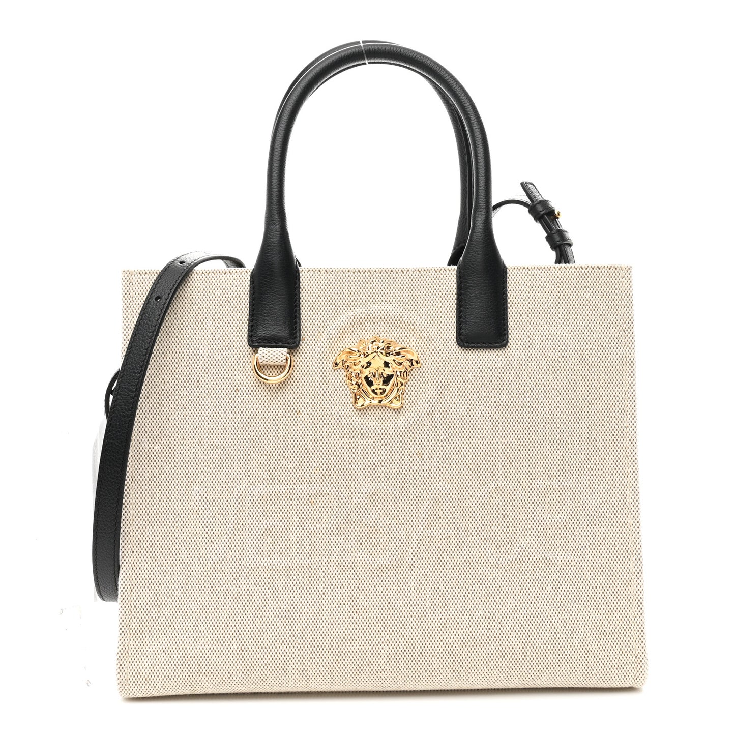 Canvas Calfskin La Medusa Small Tote Bag Beige