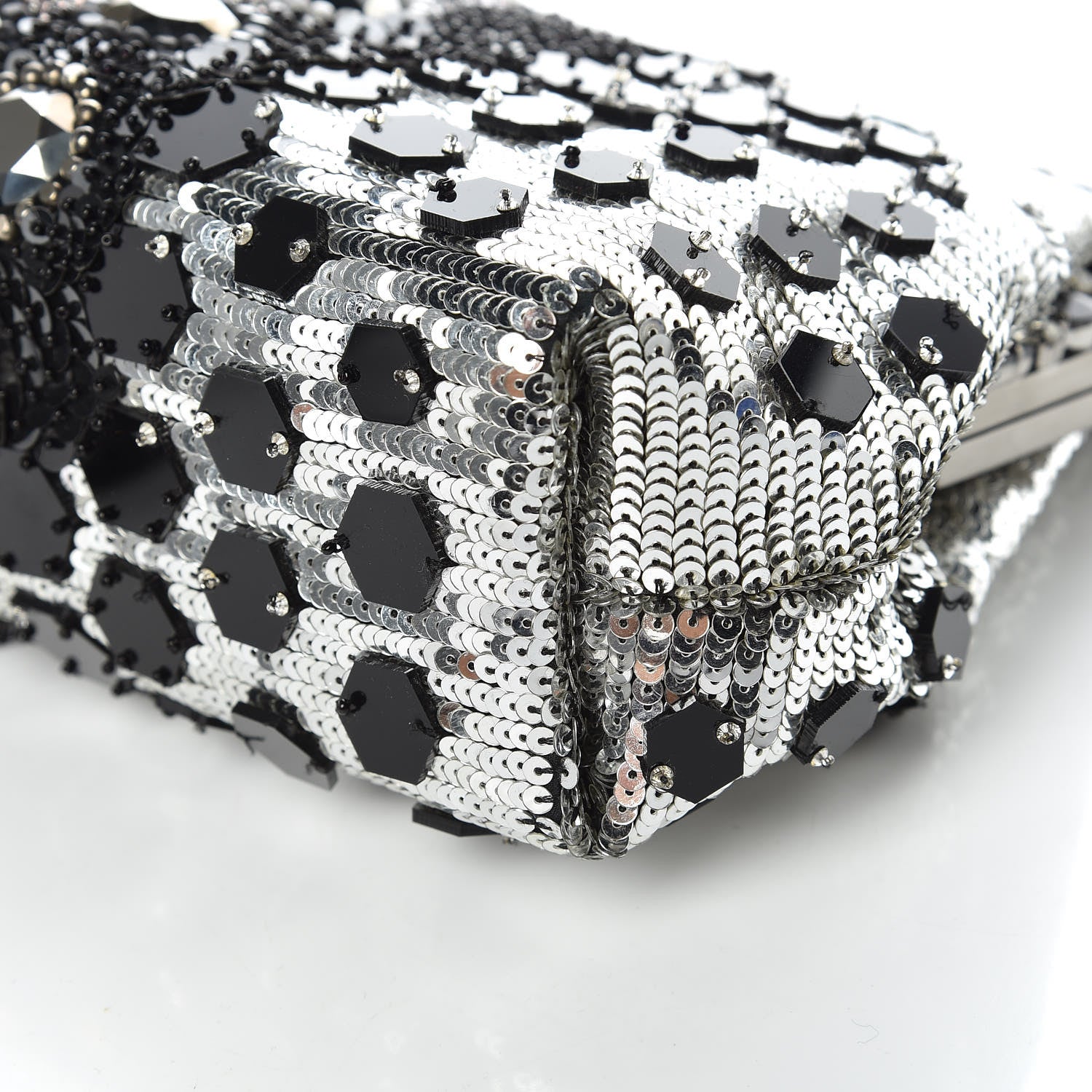 Dolce & Gabbana Satin Sequin Crystal Embellished Vanda Circles Chain Clutch Black 8 of 9