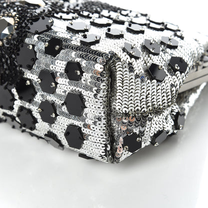Dolce & Gabbana Satin Sequin Crystal Embellished Vanda Circles Chain Clutch Black 8 of 9