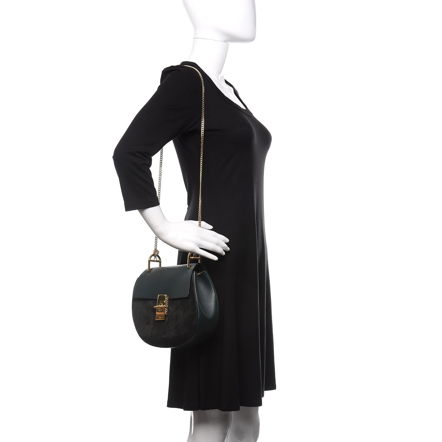 Chloe Suede Smooth Calfskin Drew Shoulder Bag Intense Green 2 of 10