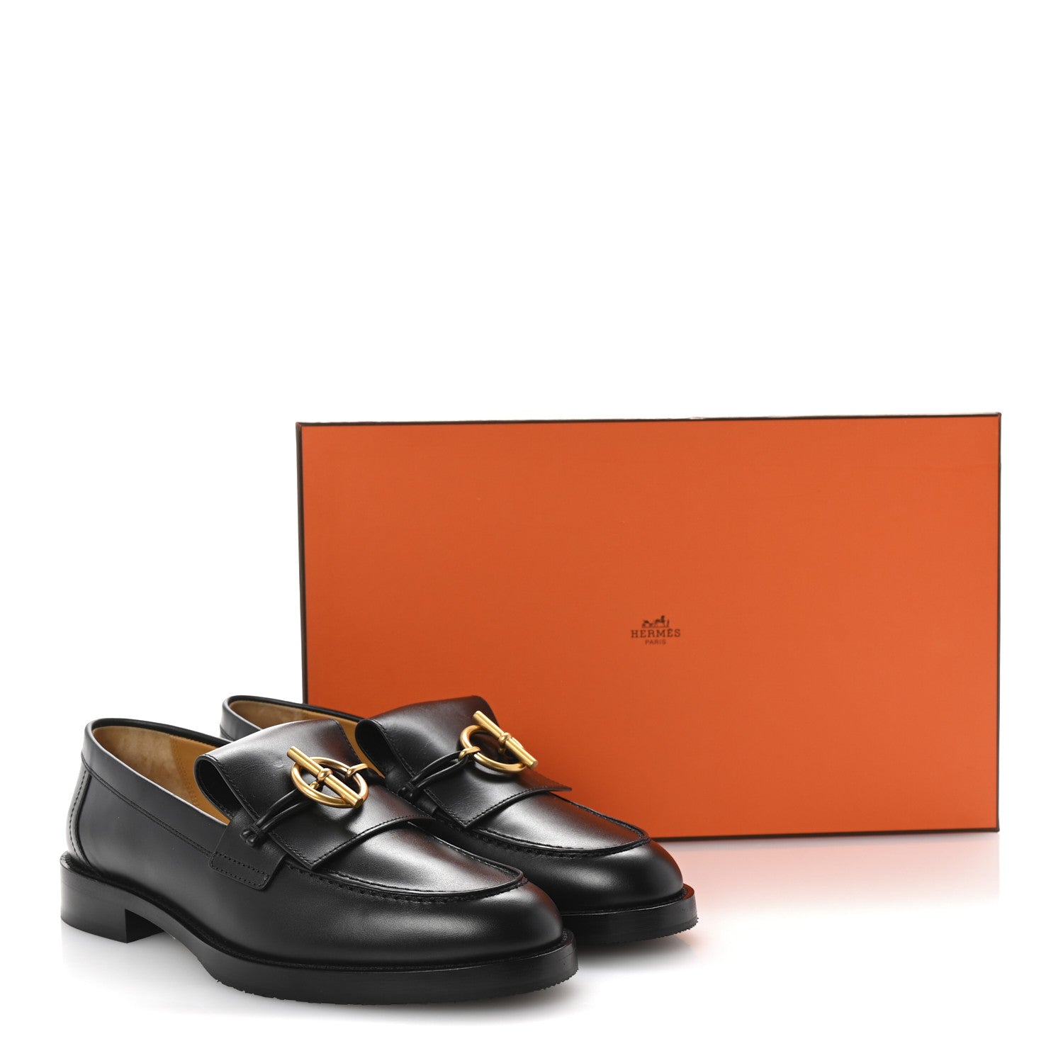 Hermes Calfskin Womens Impact Loafers 37.5 Black 10 of 10