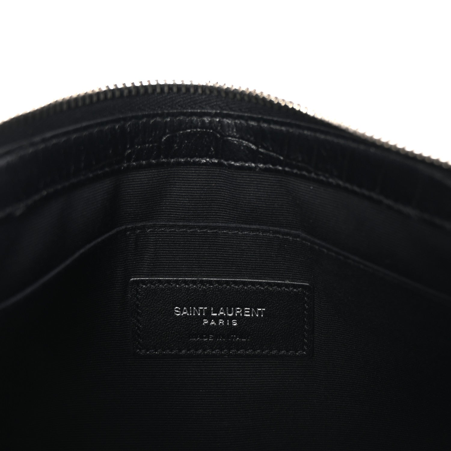 Saint Laurent Calfskin Crocodile Embossed Monogram Zip Pouch Black 6 of 7