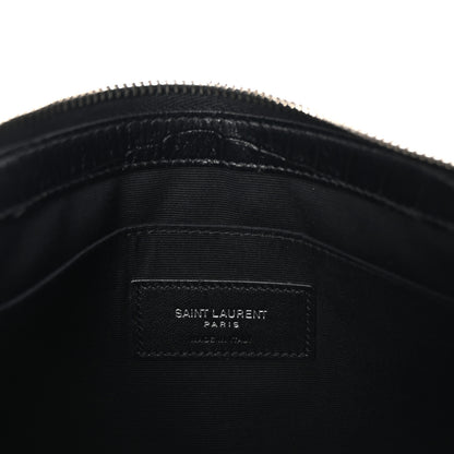 Saint Laurent Calfskin Crocodile Embossed Monogram Zip Pouch Black 6 of 7