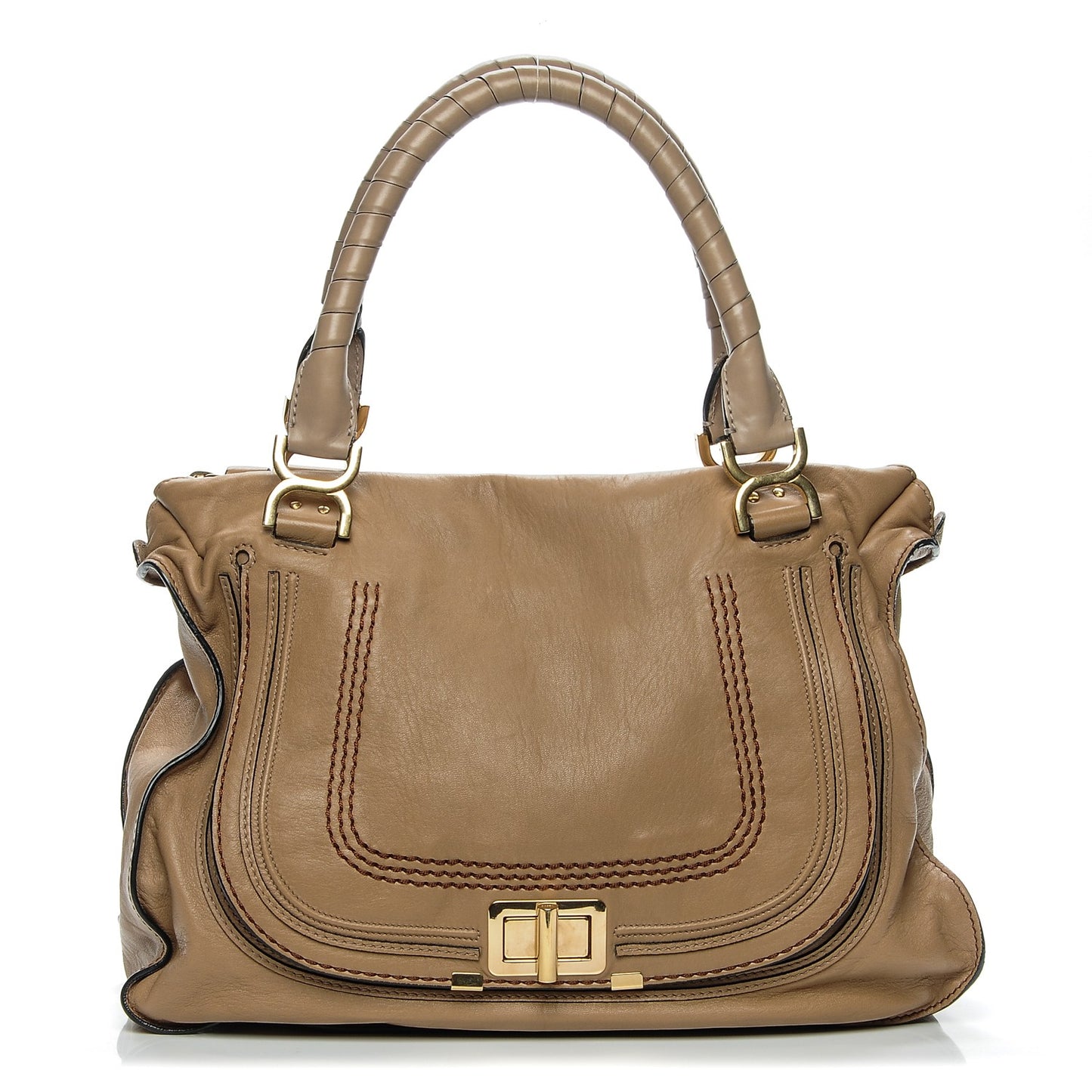 Calfskin Large Marcie Lock Satchel Beige
