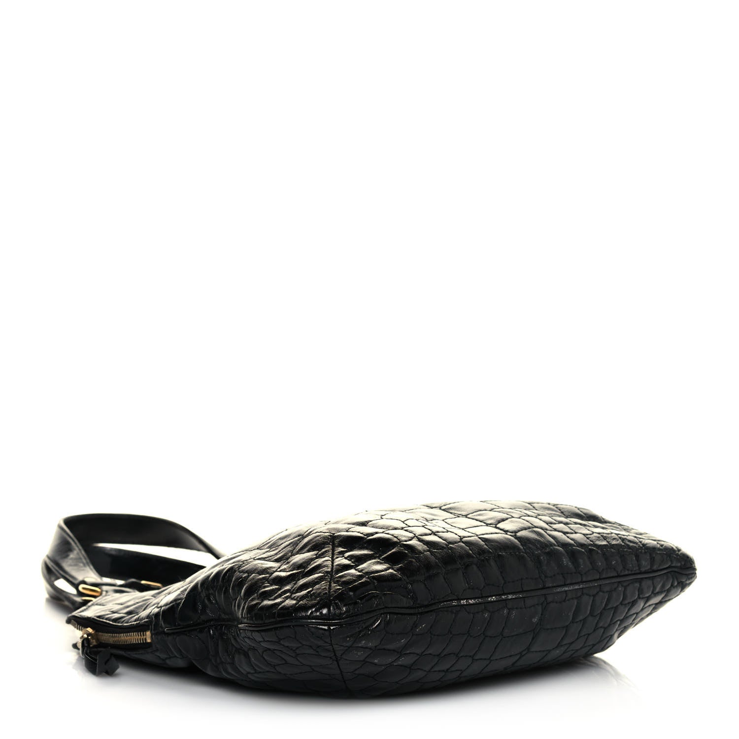 Saint Laurent Glazed Calfskin Crocodile Embossed Tribute Tote Black 4 of 11