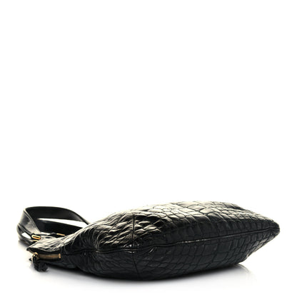 Saint Laurent Glazed Calfskin Crocodile Embossed Tribute Tote Black 4 of 11