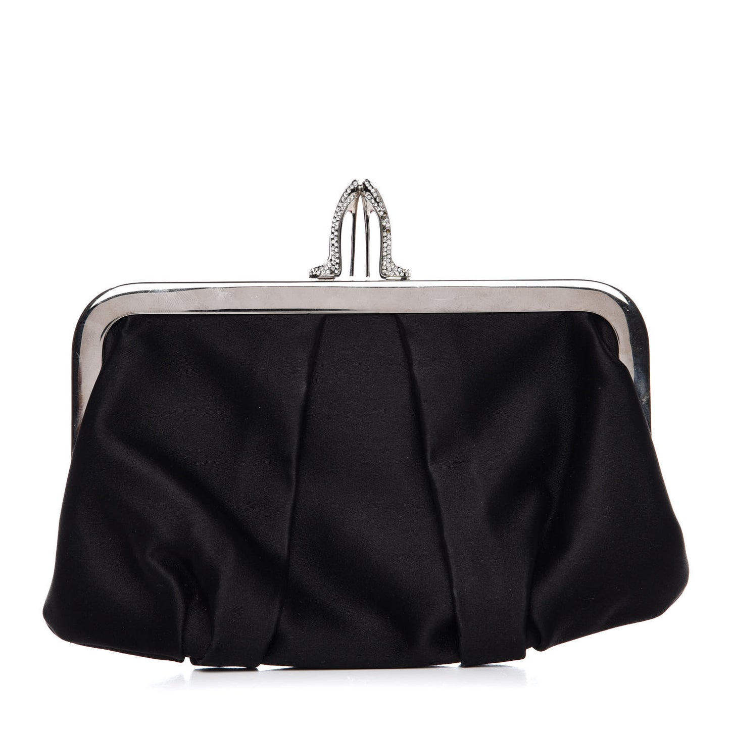 Satin Crystal Loubi Lula Frame Pouch Black