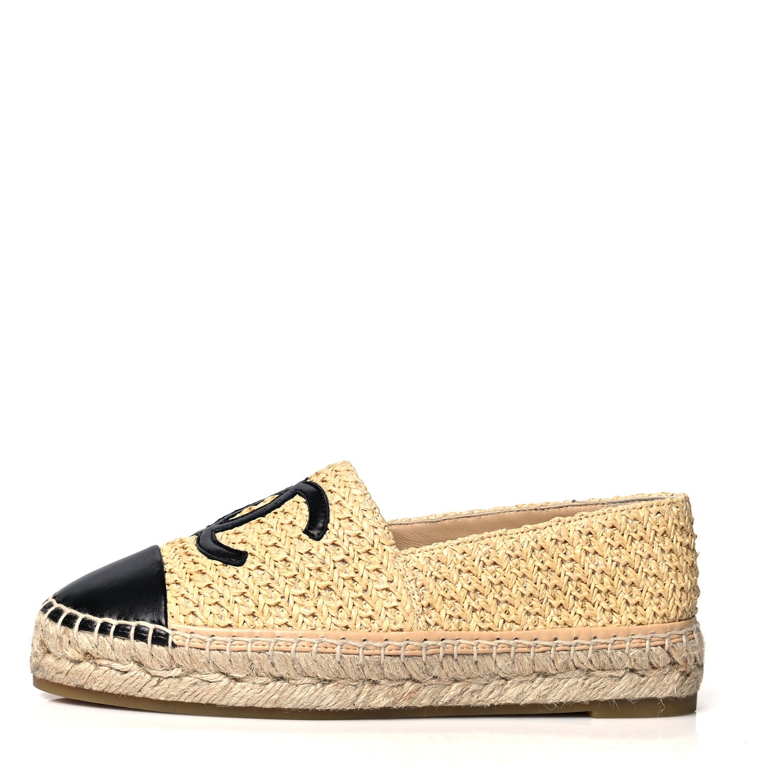 Chanel Braided Fabric Lambskin CC Espadrilles 36 Beige Black 1 of 8