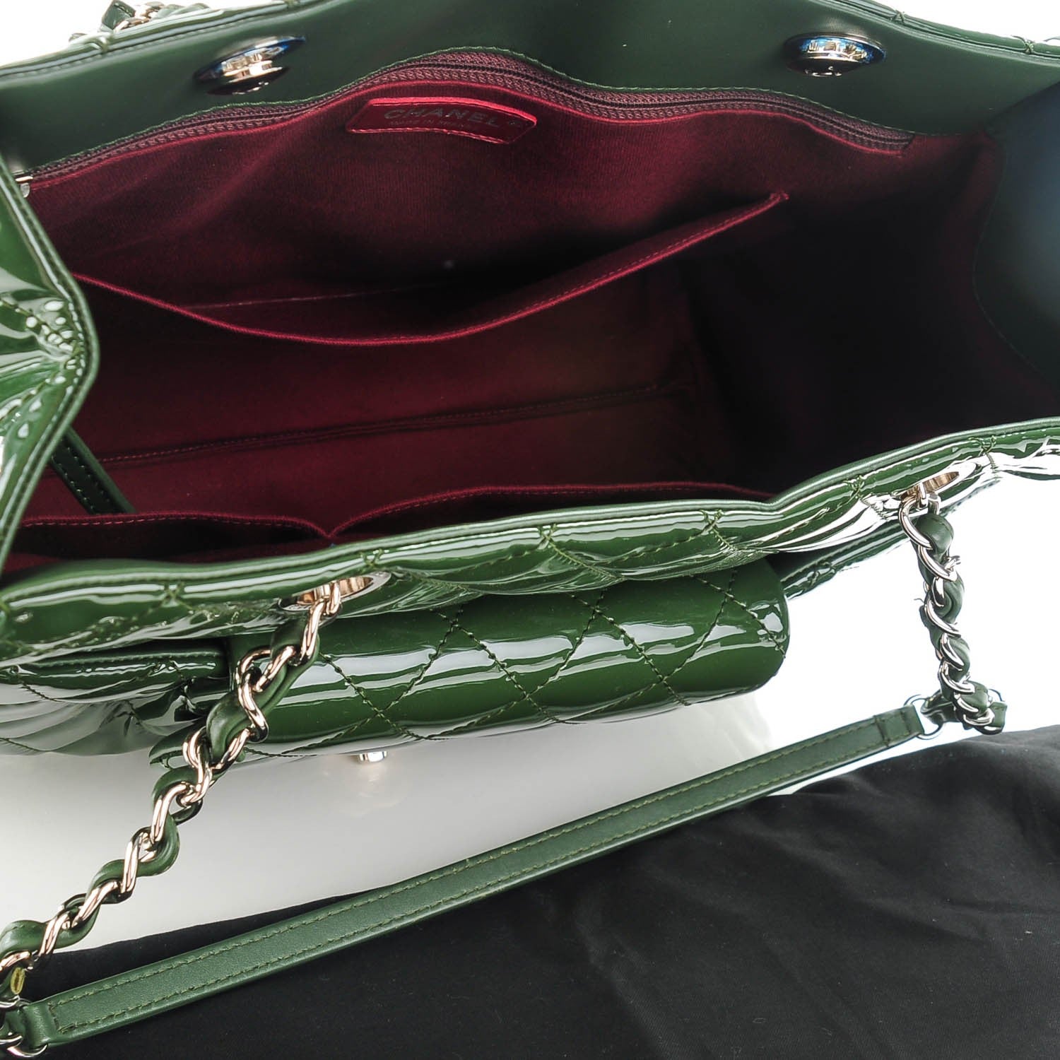 Chanel Patent Quilted Large Coco Shine Shopping Tote Dark Green 5 of 7