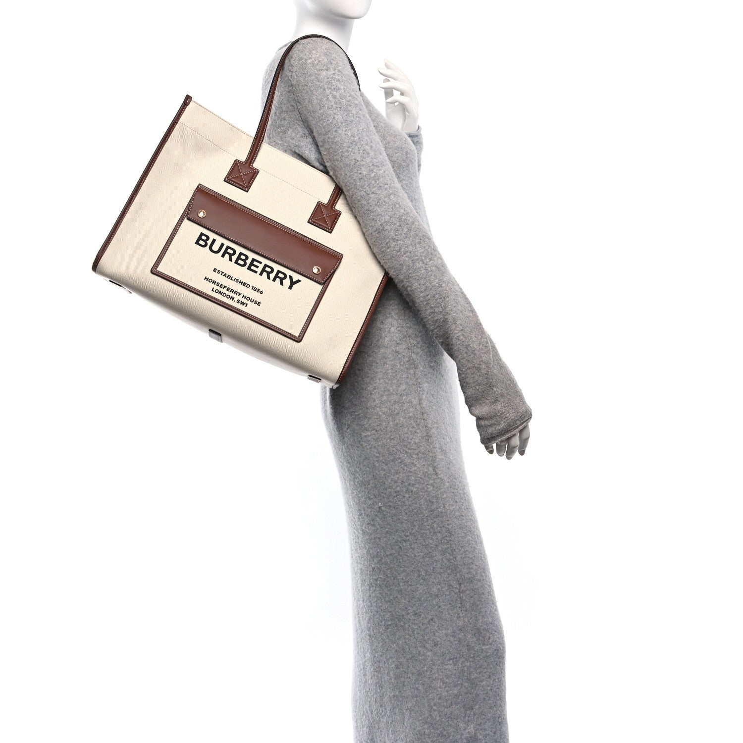 Burberry Canvas Smooth Calfskin Medium Two Tone Freya Tote Brown 2 of 9