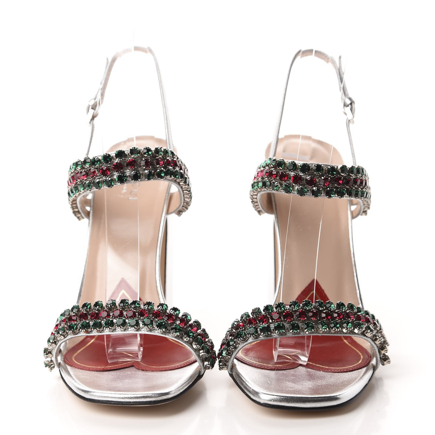 Gucci Nappa Silk Crystal Bertie High Heel Sandals 40 Argento 2 of 9