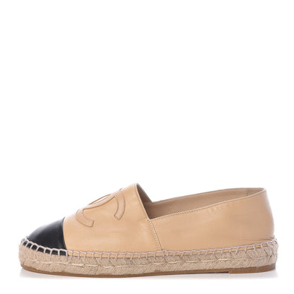 Chanel Lambskin CC Espadrilles 37 Beige Black 1 of 14