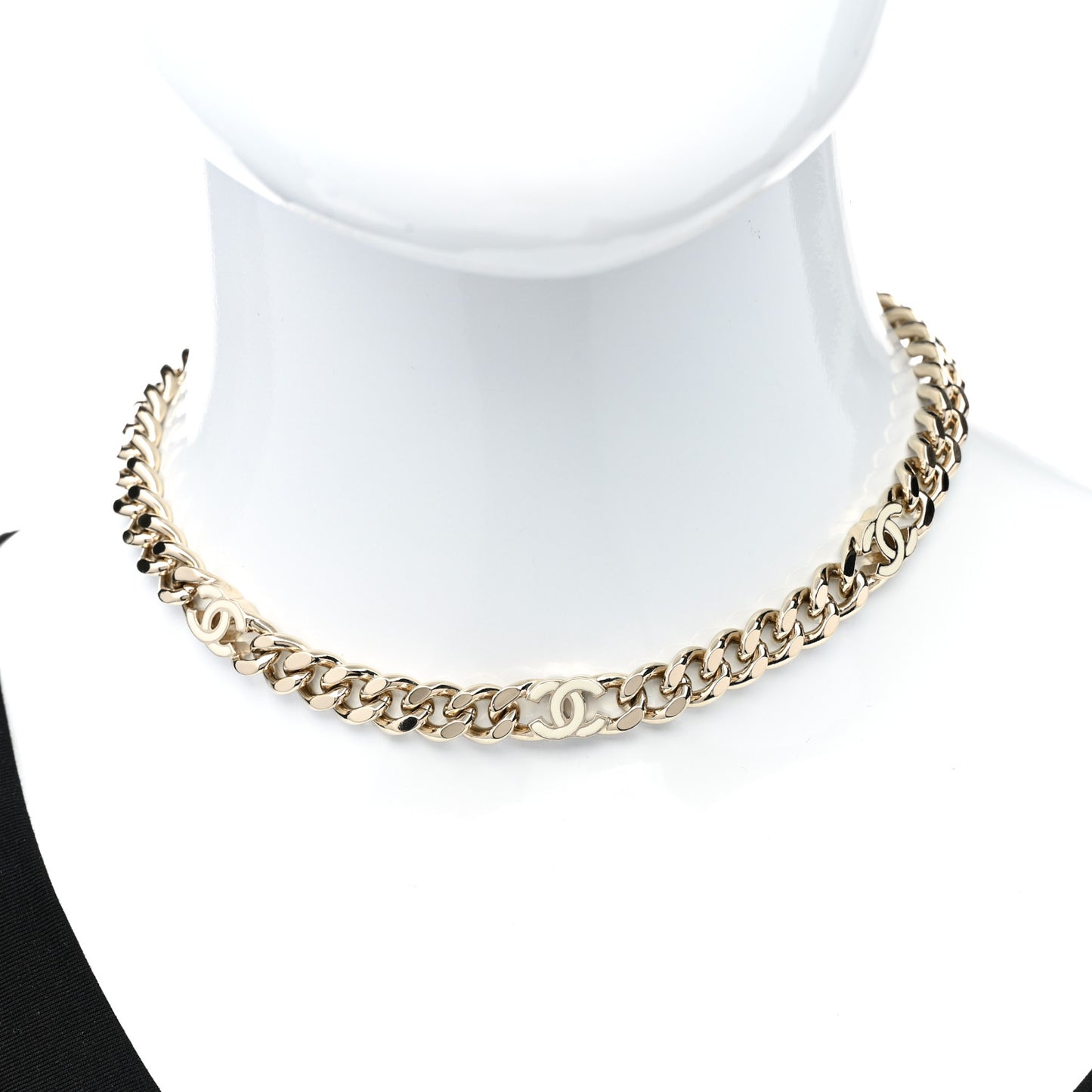 Metal Enamel Chain CC Choker Gold White