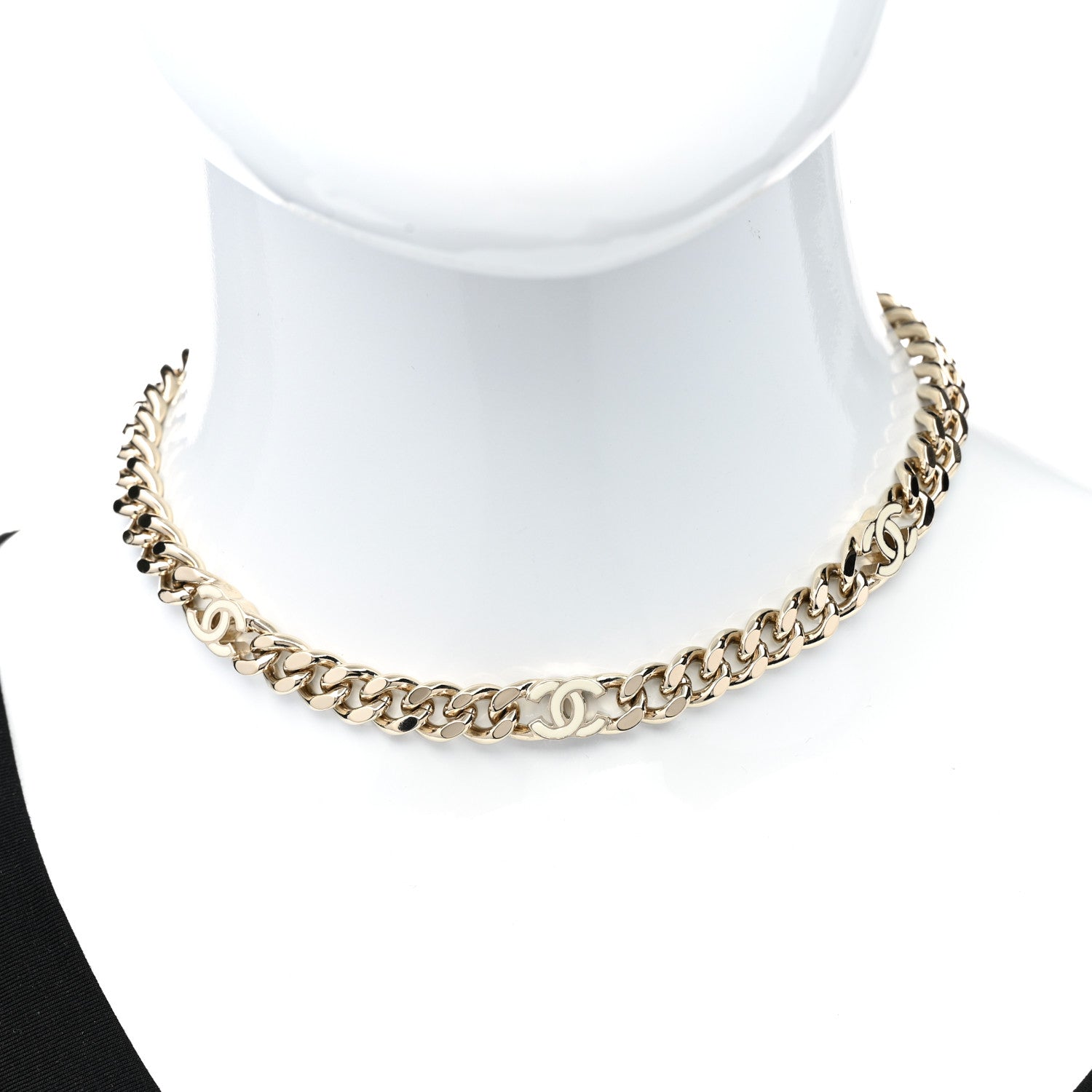 Chanel Metal Enamel Chain CC Choker Gold White 2 of 6